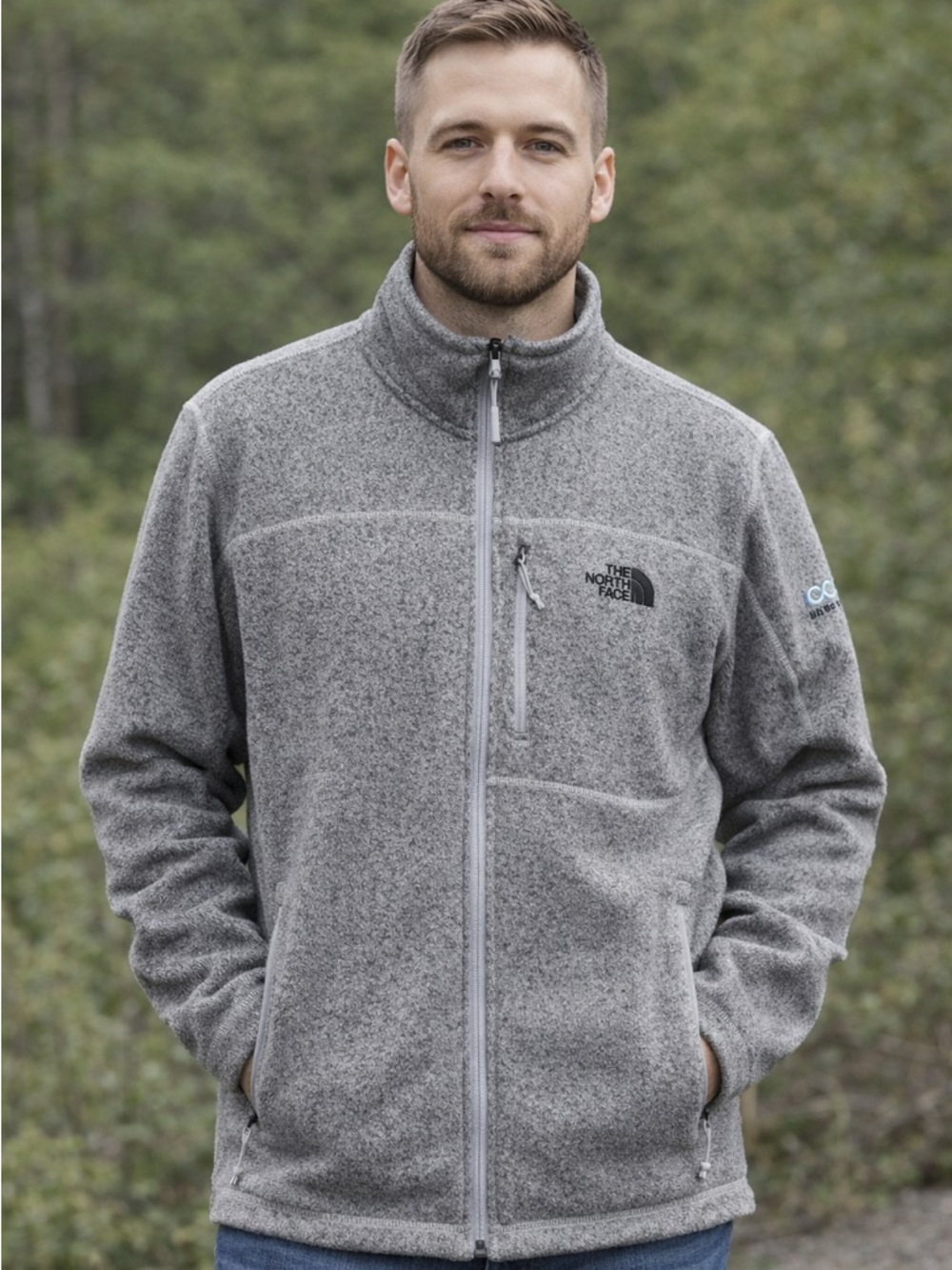 The North Face Charcoal Full-Zip Jacket Company Logo